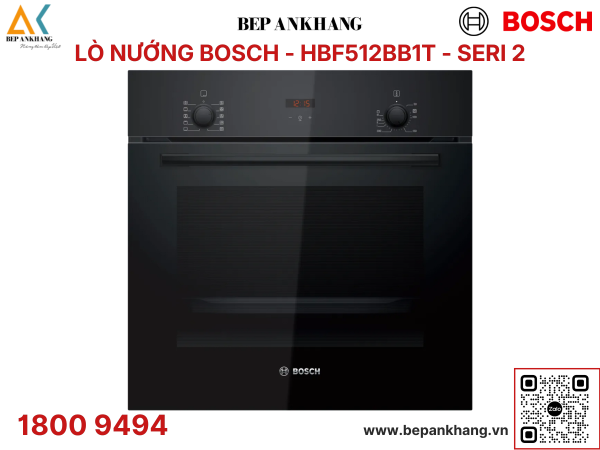 Lò nướng âm tủ Bosch HBF512BB1T - Seri 2 - Màu đen - Nhập khẩu Thổ Nhĩ Kỳ